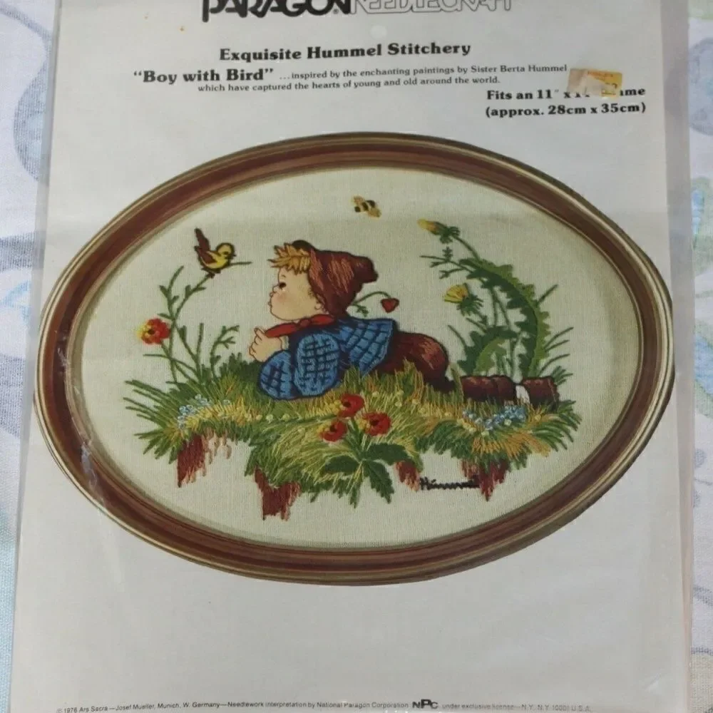 Vintage HUMMEL Boy With Bird Needlecraft Picture